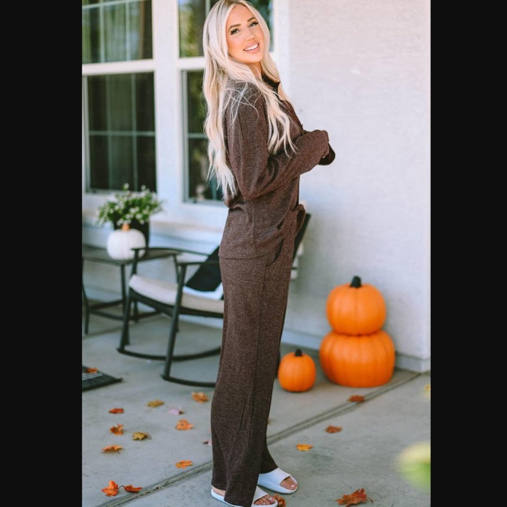 ⭐NEW*- LUXE Ribbed Knit Collared Henley Top & Pants Lounge Set | OFFERS WELCOME! - Picture 4 of 9